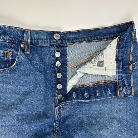 Levi's Premium 501 Cropped Straight Jeans Charleston Fun Blue Denim Raw Hem s 31 - Picture 4 of 15